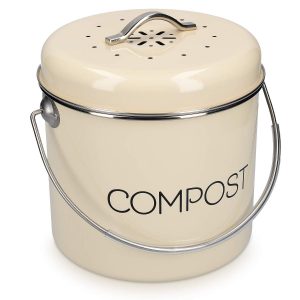 RED FACTOR Premium Seau Compost Inodore en Acier Inoxydable pour Cuisine Blanc, 5 litres Poubelle Compost Cuisine Comprend 6 Filtres à Charbon de Rechange 